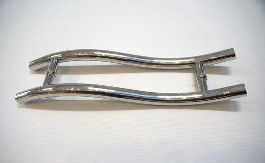 Round S-shape pull handle by Best Glass Parts, featuring a sleek metal design for furniture or glass doors.