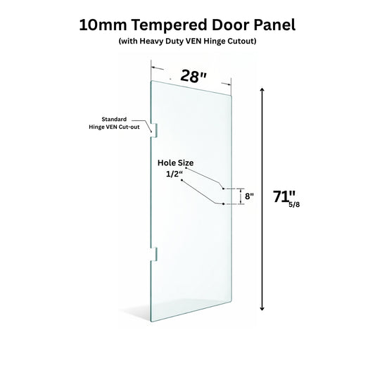 Tempered 10mm swing door glass with cutout, clear glass panel for bathroom or shower door, by Best Glass Parts