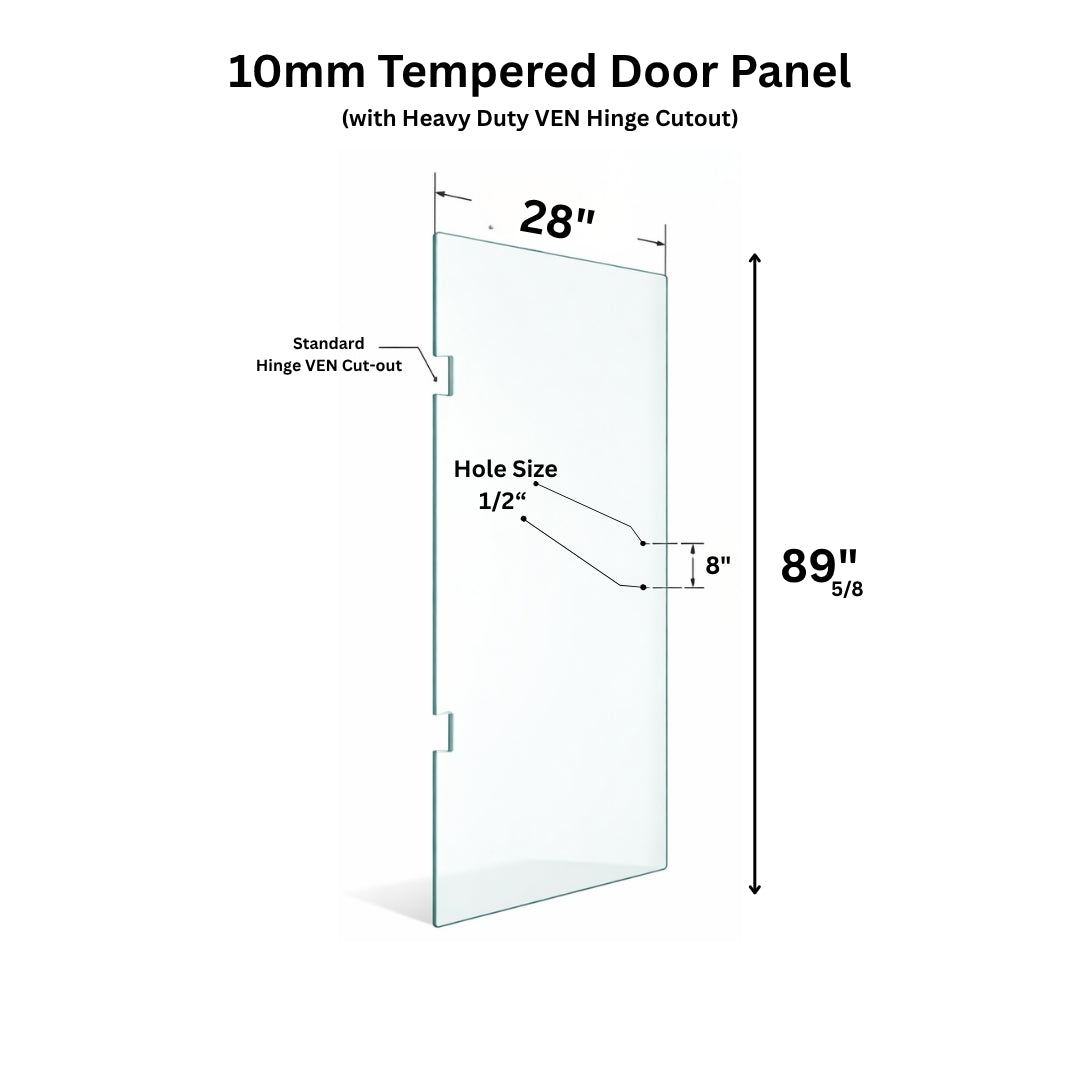 10mm tempered swing door glass with cutout, 3/8 inch thick, from Best Glass Parts, showing clear safety glass for residential doors.
