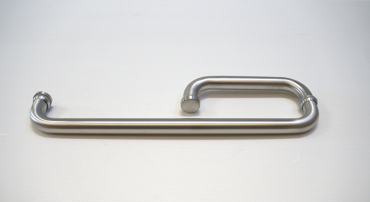 Round 8-inch by 18-inch towel bar return handle from Best Glass Parts, chrome finish, mounted on a bathroom wall.