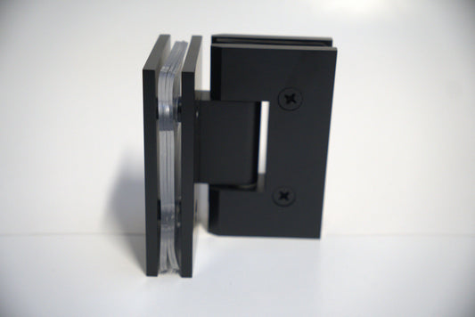 Heavy-duty glass-to-glass hinge for 90-degree angles by Best Glass Parts, suitable for heavy glass doors and panels.