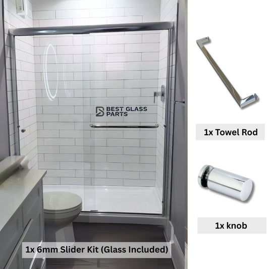 Chrome round 6mm sliding shower door full set by Best Glass Parts, includes tracks and hardware for easy installation