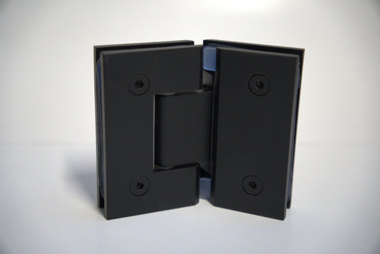 Glass to glass hinge for shower doors, Standard GEN Hinge 135 from Best Glass Parts, showing the metal hinge and glass panels.