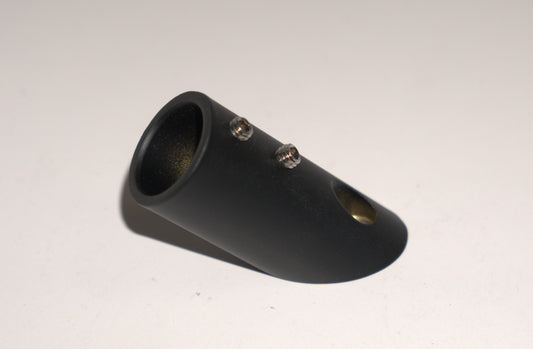 Black 45-degree support bar flange for wall-to-rod shower glass installation by Best Glass Parts.