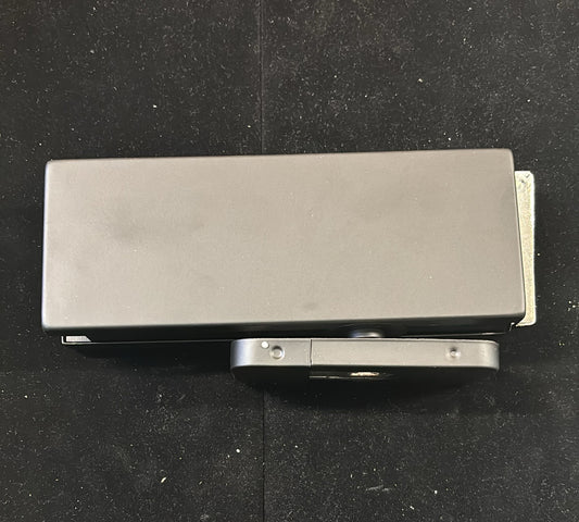 Brushed nickel bottom floor hinge by Best Glass Parts, showing a sturdy metal hinge with mounting screws for glass doors.
