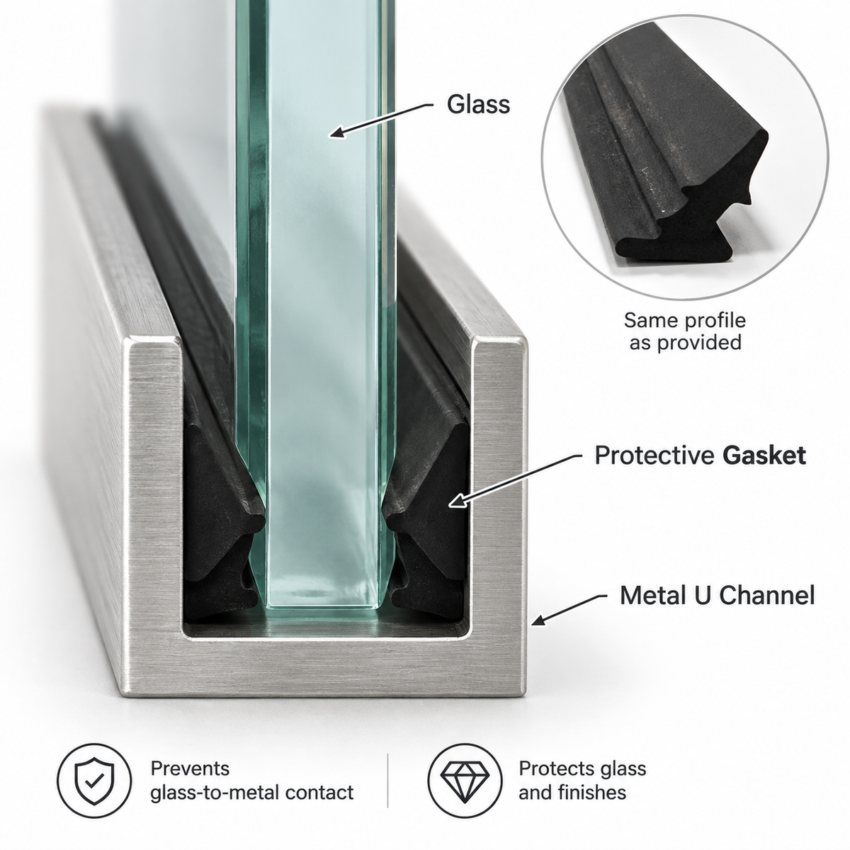 Rubber Inserts For Commercial U Channel - Per Linear ft.