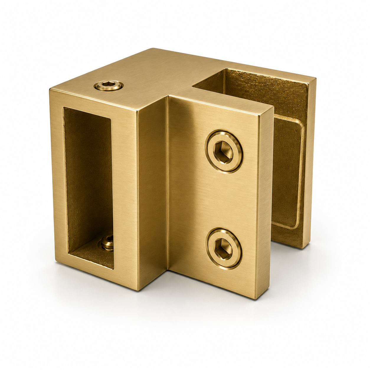 Square Bar Clamp for glass to rod connections by Best Glass Parts, showcasing the clamp's sturdy metal construction and design.
