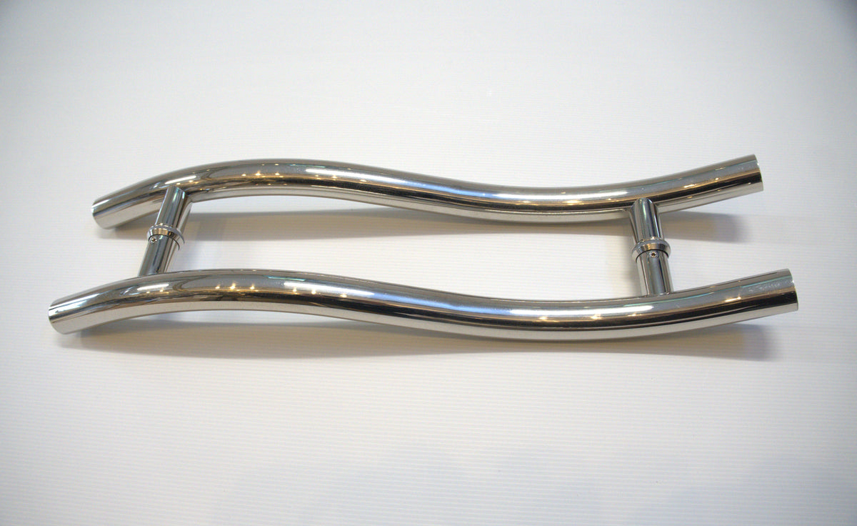 Round S-shape pull handle by Best Glass Parts, featuring a sleek metal design for furniture or glass doors.