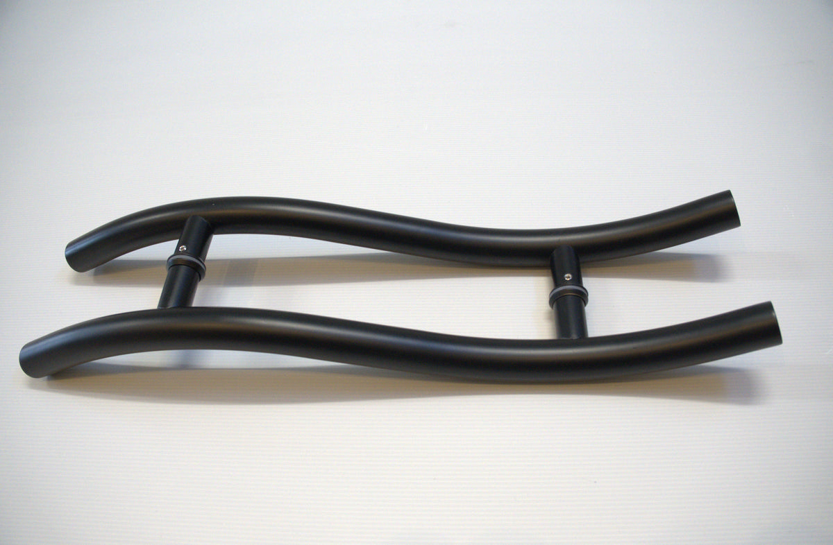 Round S-shaped pull handle by Best Glass Parts, designed for furniture or cabinets, with a sleek metal finish and ergonomic grip.