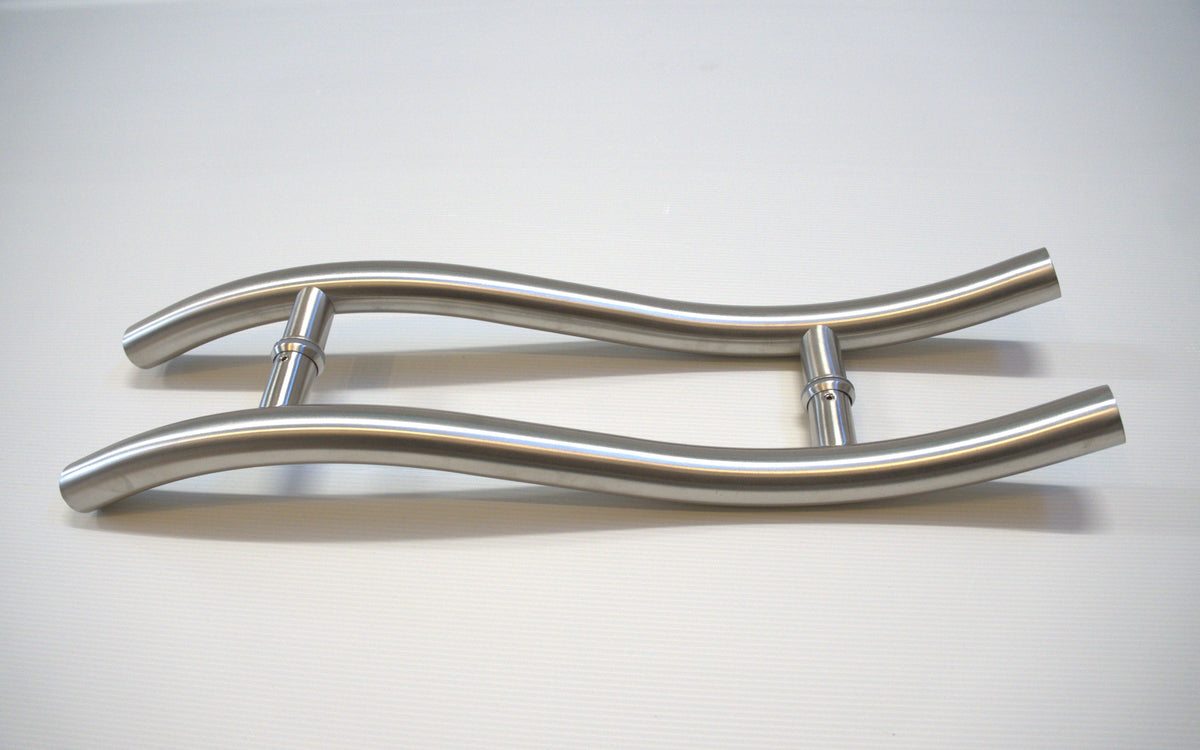 Round S-shaped pull handle from Best Glass Parts, showcasing its sleek design and smooth finish suitable for glass doors or cabinets.