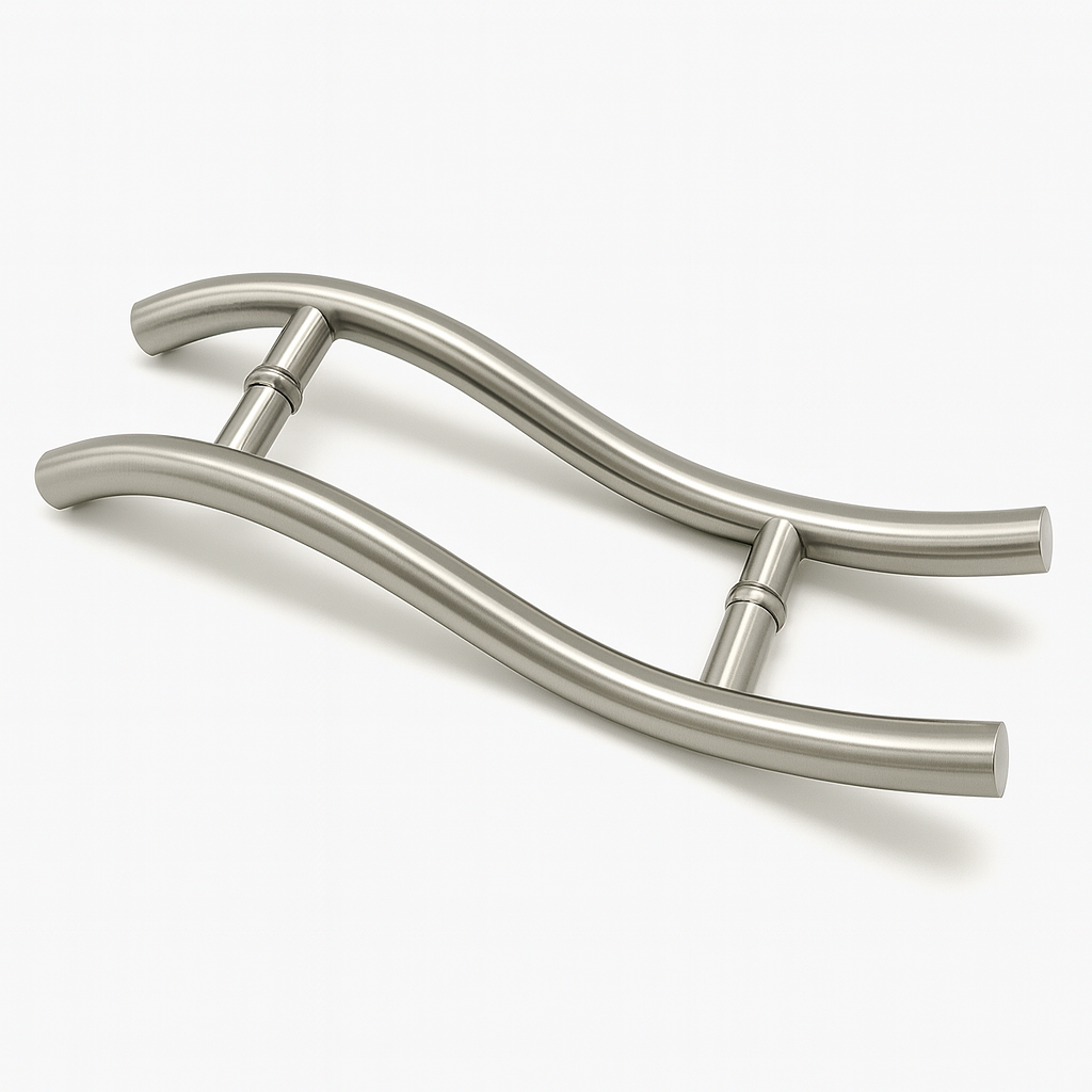 Round S-shaped pull handle by Best Glass Parts, featuring a sleek, polished glass design suitable for cabinets or furniture.