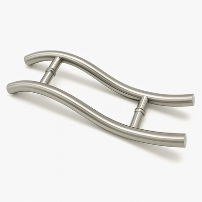 Round S-shaped pull handle by Best Glass Parts, featuring a sleek, polished glass design suitable for cabinets or furniture.