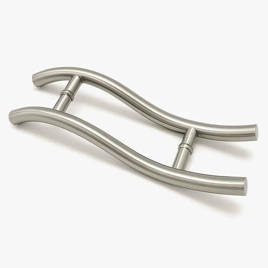 Round S-shaped pull handle by Best Glass Parts, featuring a sleek, polished glass design suitable for cabinets or furniture.