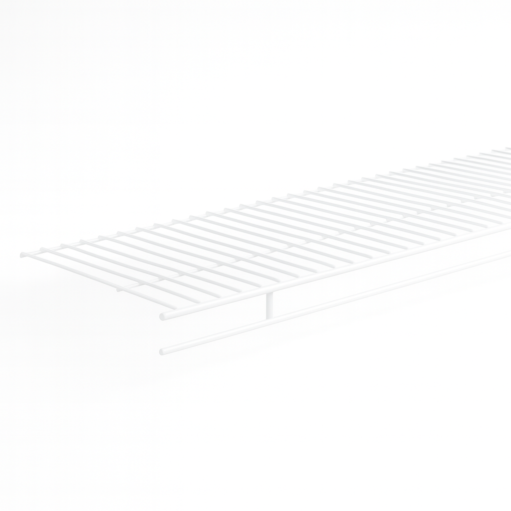 Wire shelving with rod from Best Glass Parts, showing sturdy metal grid shelves and supporting rod for storage organization.