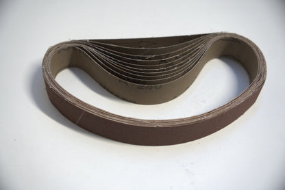 Sanding and polishing belts 1 1/8x21 inches by Best Glass Parts, showing grit surface for glass polishing tasks.