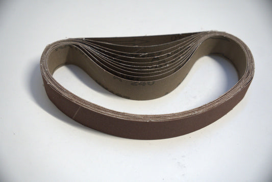 Sanding and polishing belts 1 1/8x21 inches by Best Glass Parts, showing grit surface for glass polishing tasks.