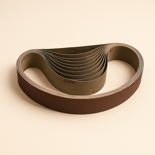 Sanding and polishing belts in 1 1/8 x 21 inches by Best Glass Parts, showing abrasive surface for grinding and finishing.