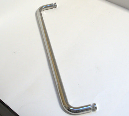 Chrome round towel bar from Best Glass Parts, mounted on a wall with a sleek, modern design and polished finish.