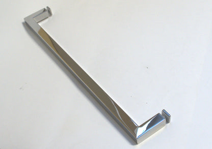 Chrome square towel bar from Best Glass Parts, mounted on bathroom wall, featuring sleek modern design.