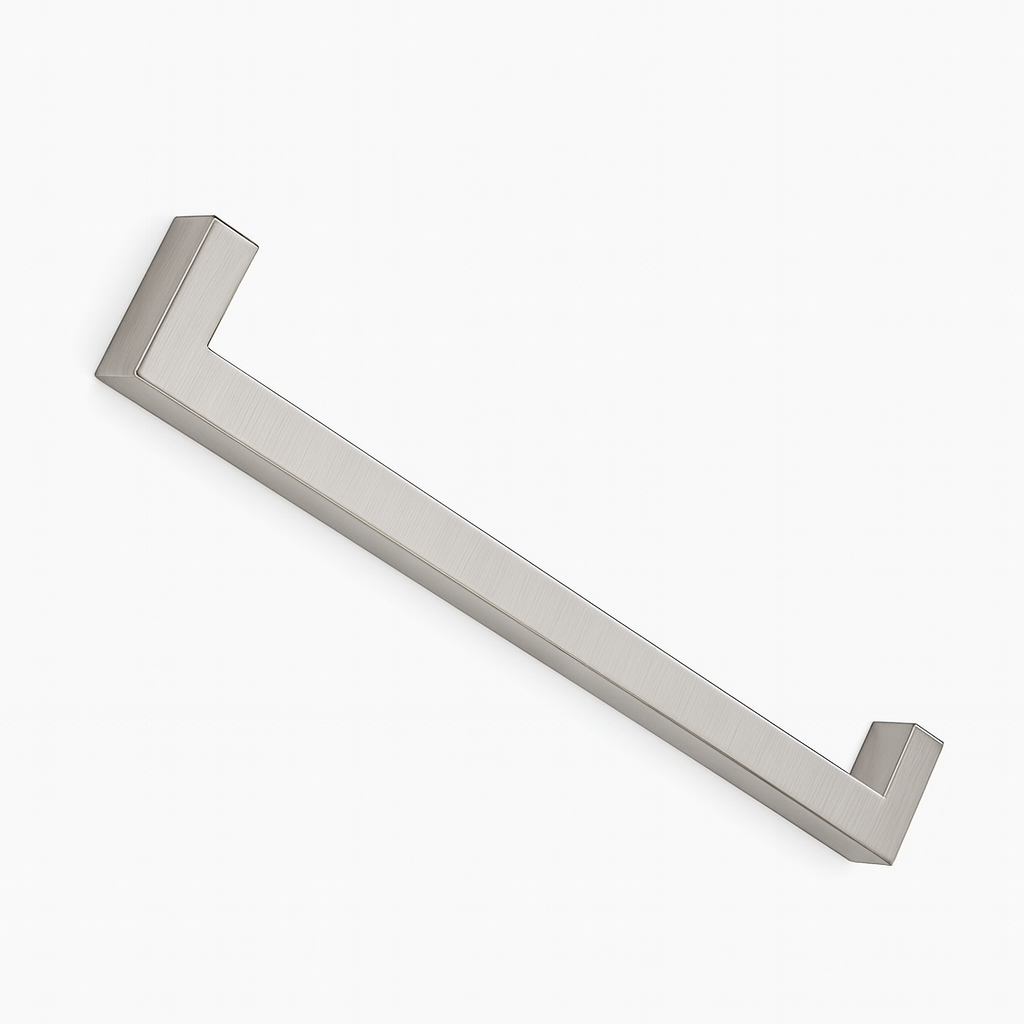 Chrome square towel bar from Best Glass Parts, mounted on a bathroom wall, with a sleek modern design.