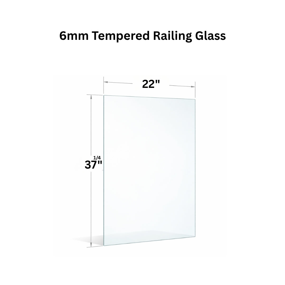 Clear 6mm tempered glass panel for railing from Best Glass Parts, showcasing smooth edges and transparent surface.