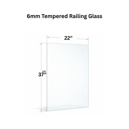 Clear 6mm tempered glass panel for railing from Best Glass Parts, showcasing smooth edges and transparent surface.