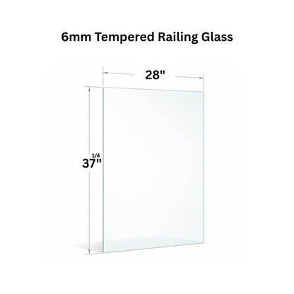 Clear 6mm tempered glass panel for railing from Best Glass Parts, showing the smooth, transparent surface and polished edges.