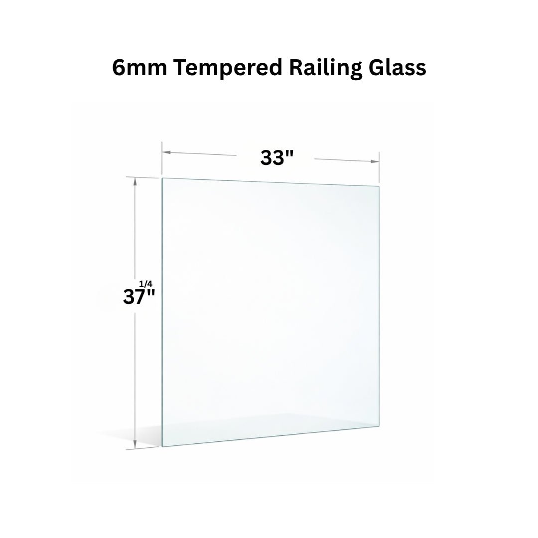 Clear 6mm tempered glass panel for railing from Best Glass Parts, showcasing smooth edges and transparent safety glass.