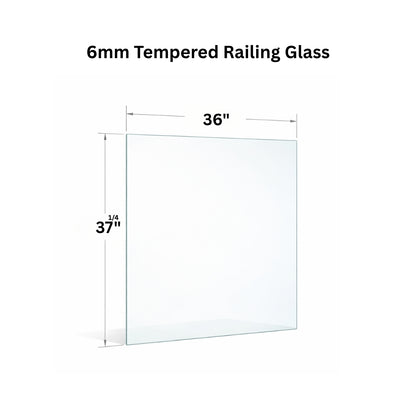 Clear 6mm tempered glass panel for railing from Best Glass Parts, showcasing its smooth, transparent surface and polished edges.