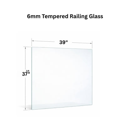 Clear 6mm tempered glass panel for railing from Best Glass Parts, showing smooth edges and transparency.