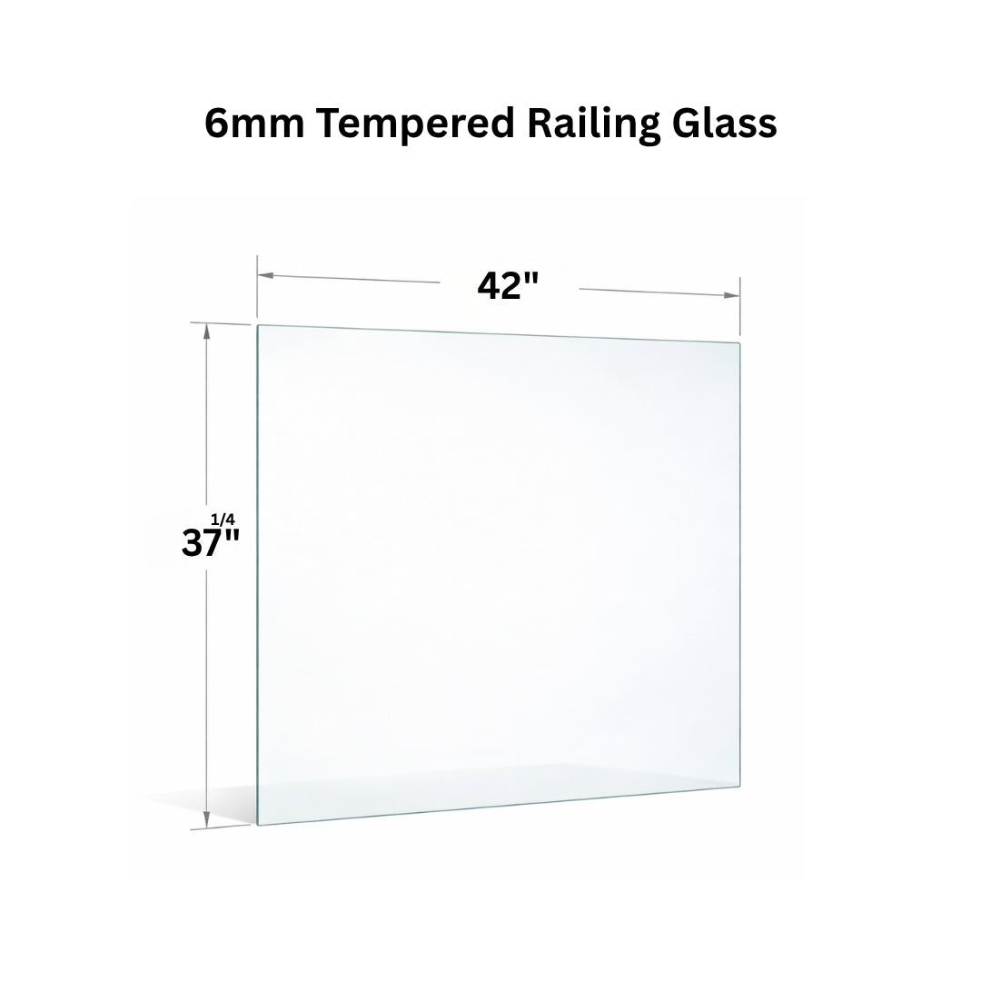 Clear 6mm tempered glass panel for railing from Best Glass Parts, showcasing the smooth, transparent safety glass design.