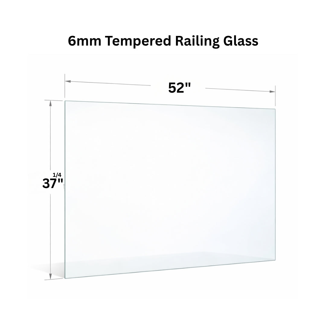 Clear 6mm tempered glass panel for railing from Best Glass Parts, showing smooth edges and transparent surface for safety and style.