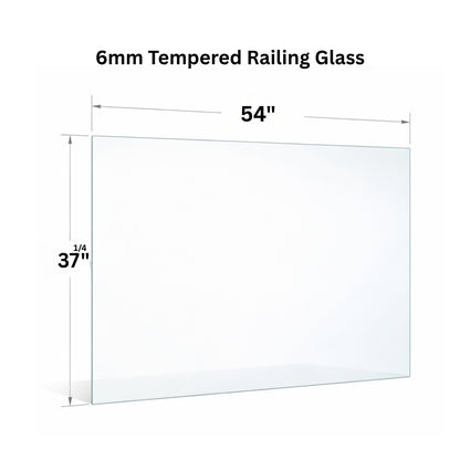 Clear 6mm tempered glass panel for railing from Best Glass Parts, showing smooth, polished edges and transparent safety glass.