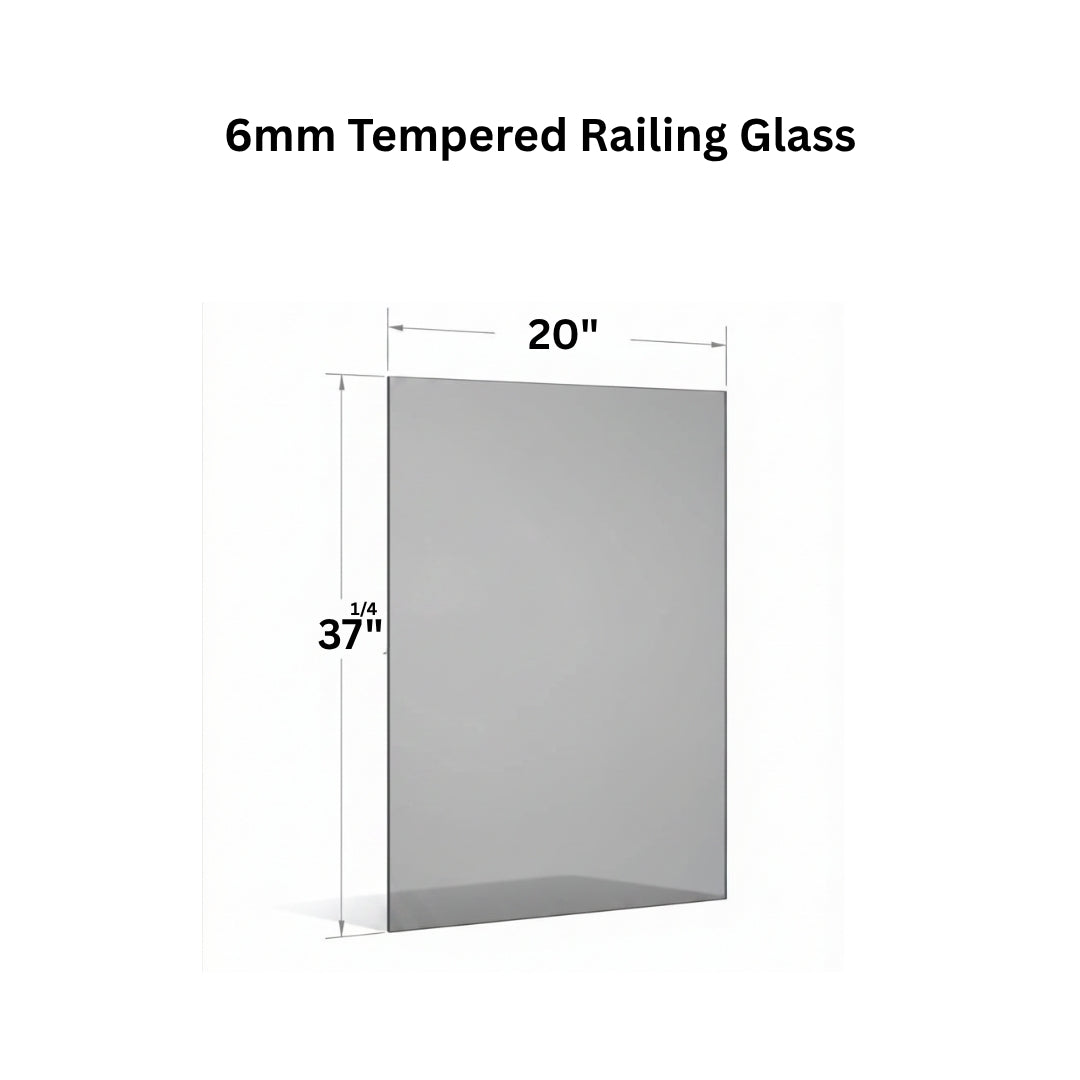 Clear 6mm tempered glass panel for railing from Best Glass Parts, showing smooth polished edges and transparent surface.