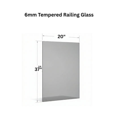 Clear 6mm tempered glass panel for railing from Best Glass Parts, showing smooth polished edges and transparent surface.