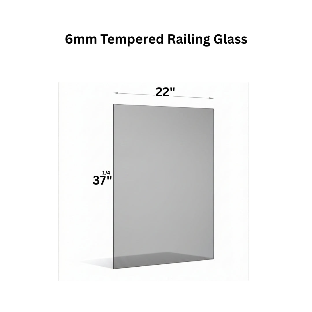 Clear 6mm tempered glass panel for railing from Best Glass Parts, showing smooth edges and transparent surface.
