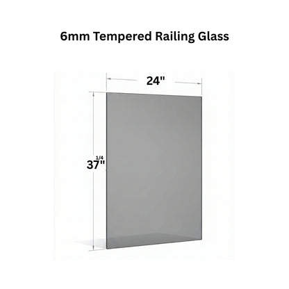 Clear 6mm tempered glass panel for railing from Best Glass Parts, showing smooth, polished edges and transparent surface.