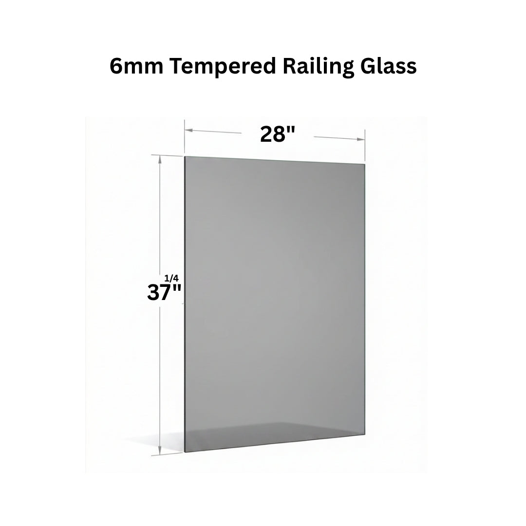 Clear 6mm tempered glass panel for railing from Best Glass Parts, showing smooth edges and transparent safety glass for modern railings.