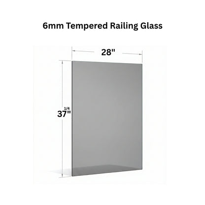 Clear 6mm tempered glass panel for railing from Best Glass Parts, showing smooth edges and transparent safety glass for modern railings.