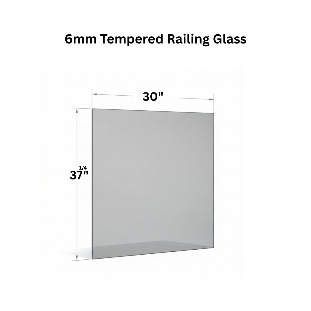 Clear 6mm tempered glass panel for railing from Best Glass Parts, showing smooth edges and transparent safety glass.