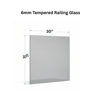 Clear 6mm tempered glass panel for railing from Best Glass Parts, showing smooth edges and transparent safety glass.