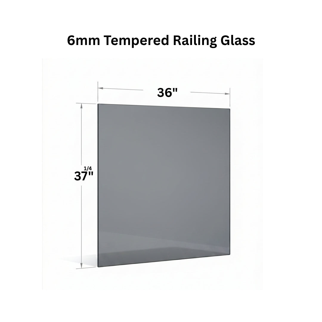 Clear 6mm tempered glass panel for railing from Best Glass Parts, showing smooth, transparent safety glass suitable for modern railings.