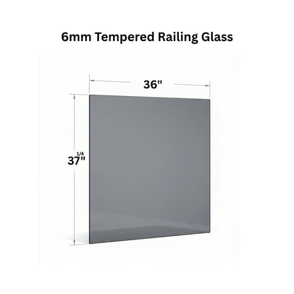 Clear 6mm tempered glass panel for railing from Best Glass Parts, showing smooth, transparent safety glass suitable for modern railings.