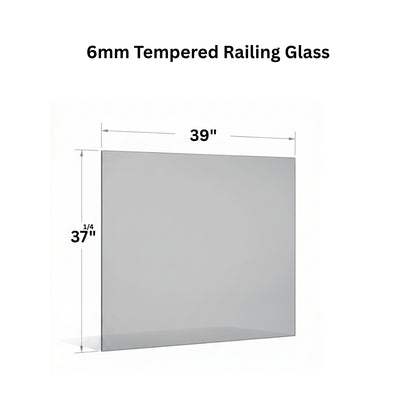 Clear 6mm tempered glass panel for railing from Best Glass Parts, showcasing a smooth, polished edge and transparent surface.