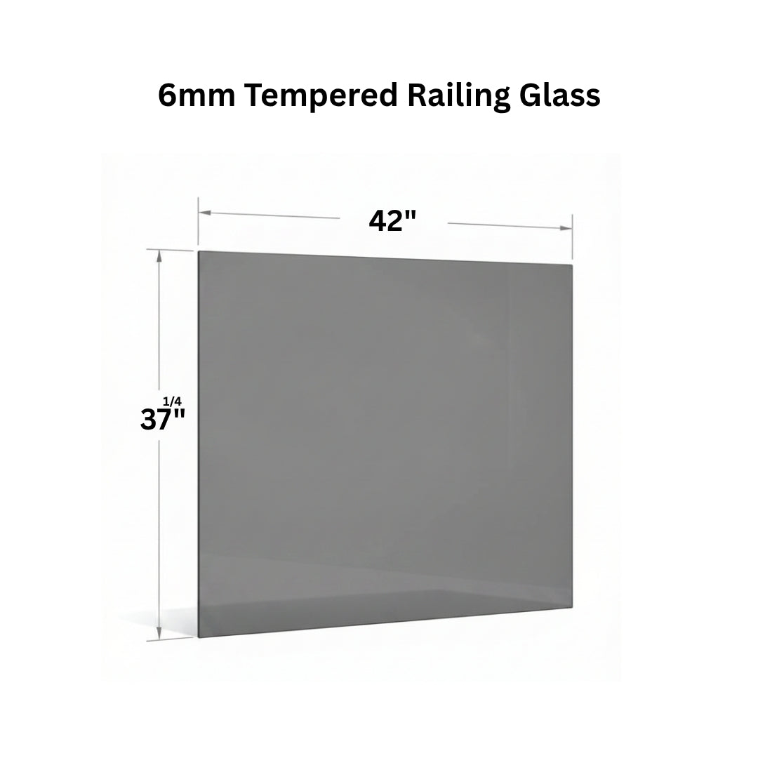 Clear 6mm tempered glass panel for railing from Best Glass Parts, showing smooth polished edges and transparent surface.