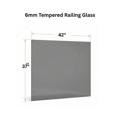 Clear 6mm tempered glass panel for railing from Best Glass Parts, showing smooth polished edges and transparent surface.