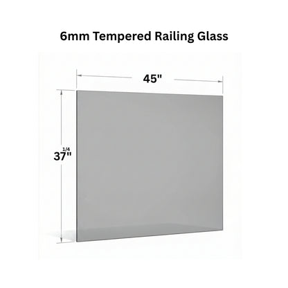 Clear 6mm tempered glass panel for railing from Best Glass Parts, showing smooth edges and transparent surface.