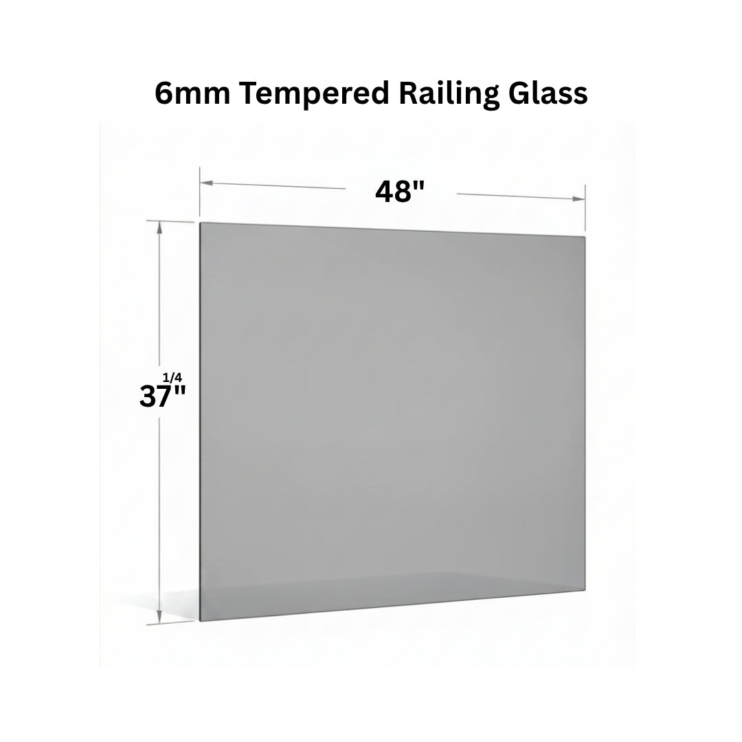 6mm tempered glass panel for railing from Best Glass Parts, clear safety glass with smooth edges and polished finish.
