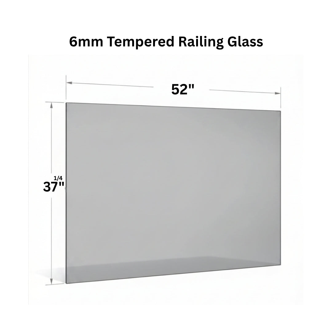 Clear 6mm tempered glass panel for railing from Best Glass Parts, showing smooth edges and transparent surface for safety and style.