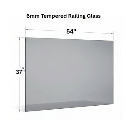 Clear 6mm tempered glass panel for railing from Best Glass Parts, showing smooth edge and transparent safety glass for modern railing systems.
